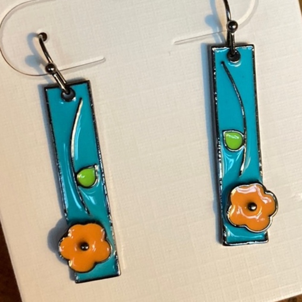 Blue and Orange Floral Earrings